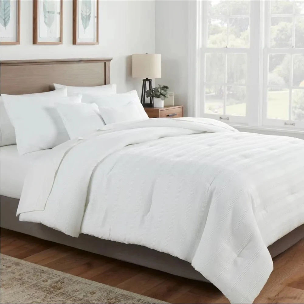 NWT 5pc Full/Queen Woven Waffle Stripe Comforter & Decorative Pillows Threshold
